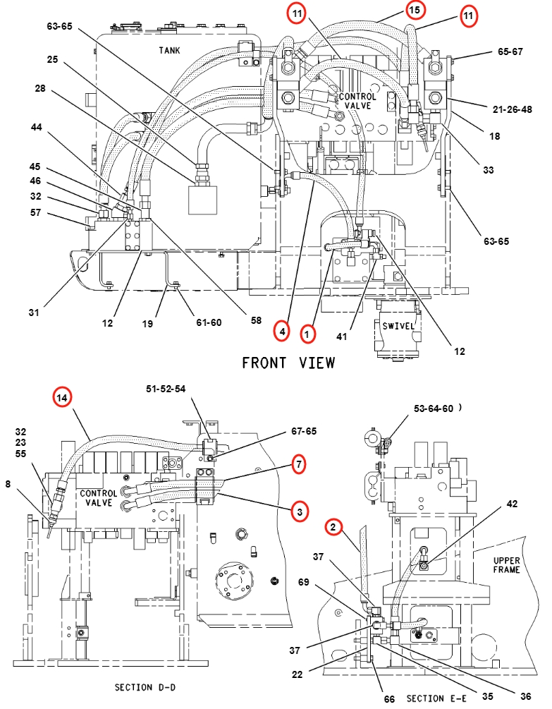 Caterpillar CAT®312C installation diagram showing hydraulic hose 179-7689 at Pipe No. 14