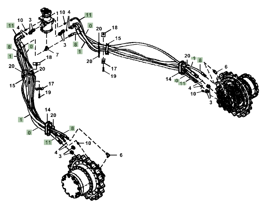 Hitachi ZX210-5G installation diagram showing hydraulic hose 4632449 at Pipe No. 0