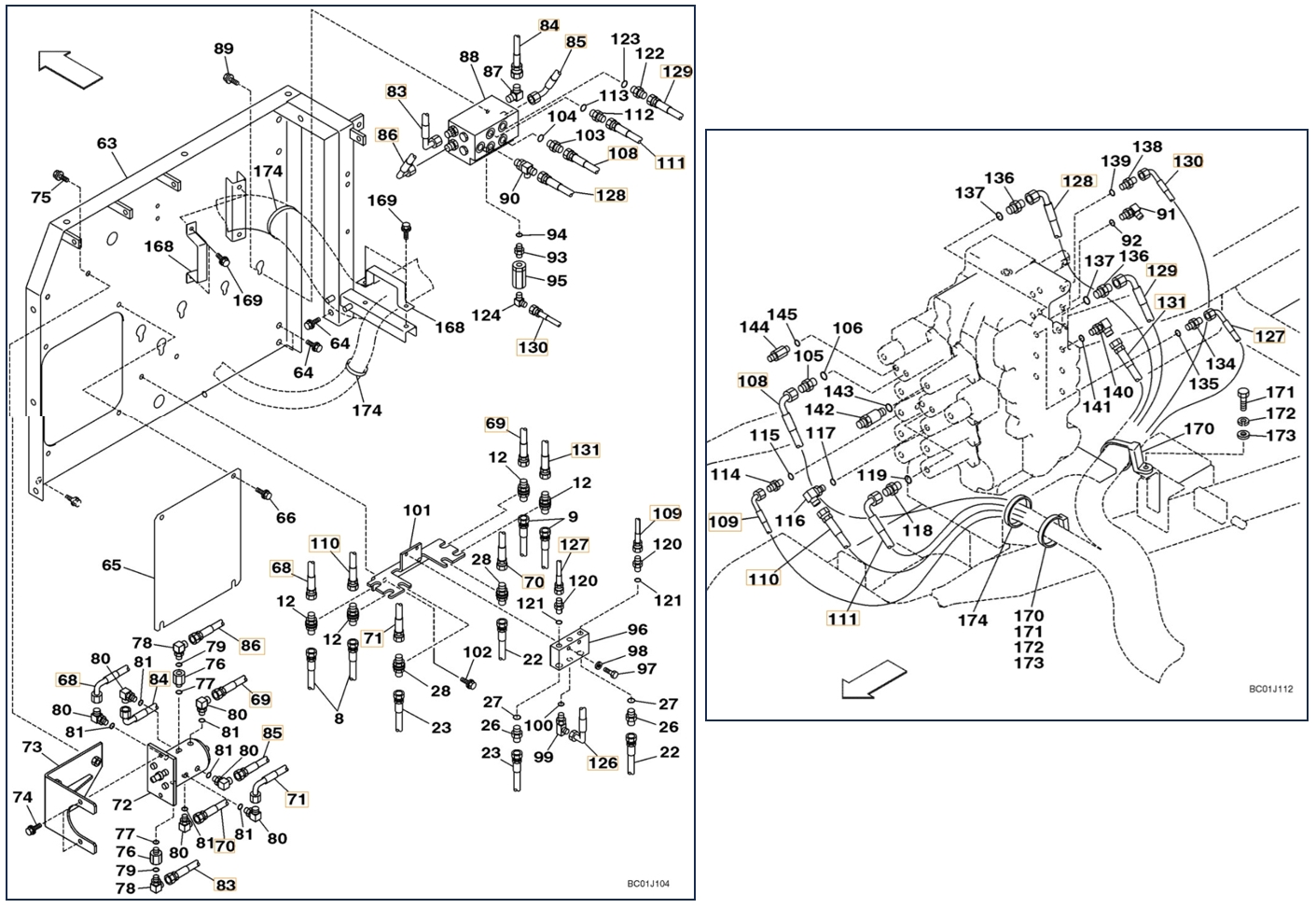 Case CX210LR installation diagram showing hydraulic hose 162565A1 at Pipe No. 85