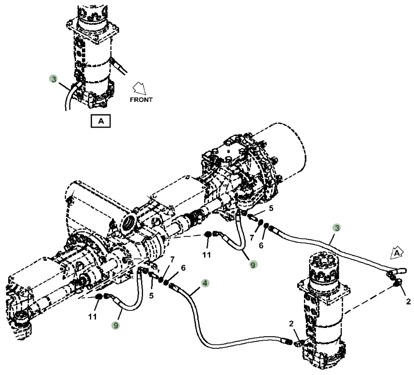 Hitachi ZX230W-5N installation diagram showing hydraulic hose 4315339 at Pipe No. 3