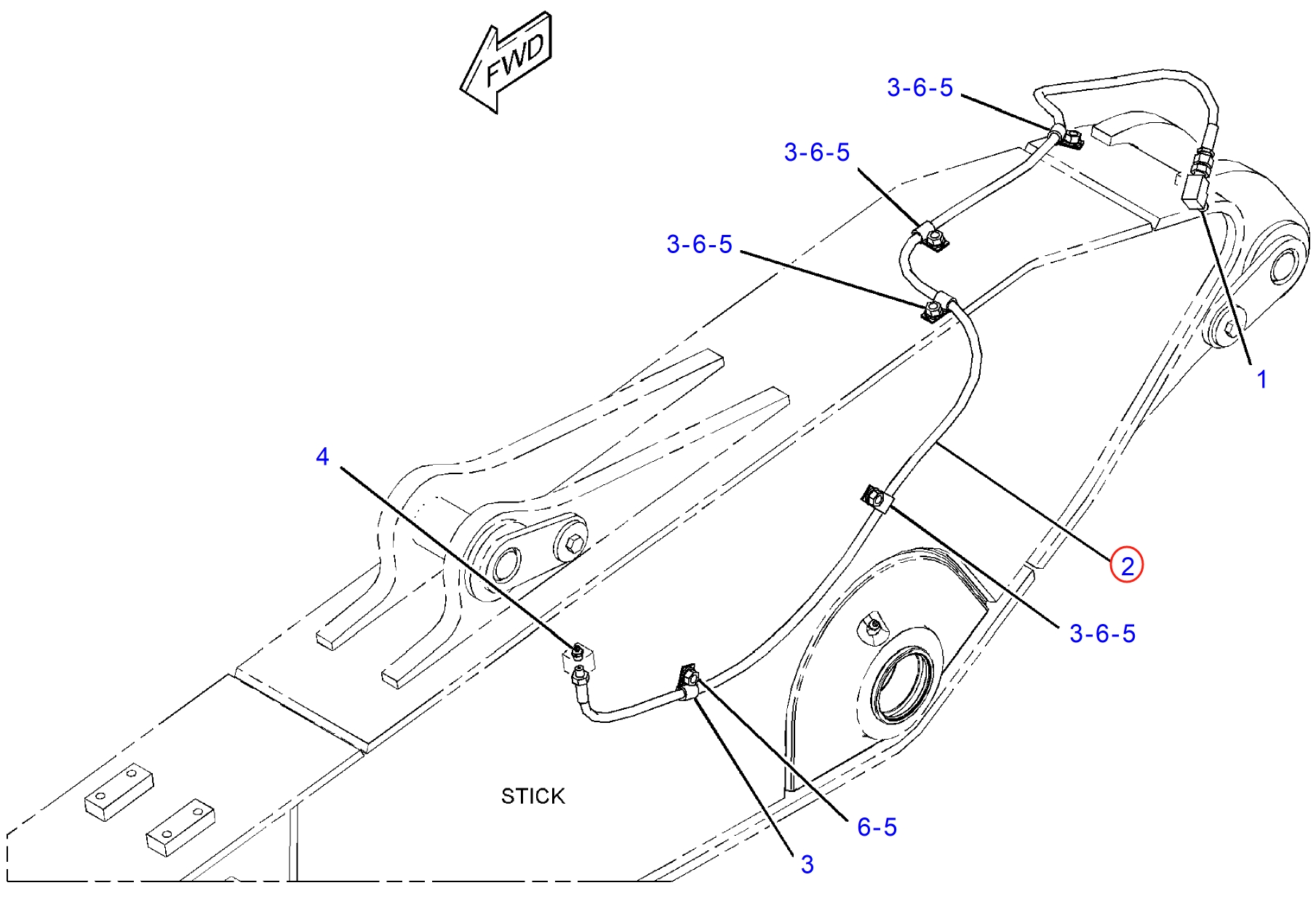 Caterpillar CAT®312D L installation diagram showing hydraulic hose 121-8659 at Pipe No. 2