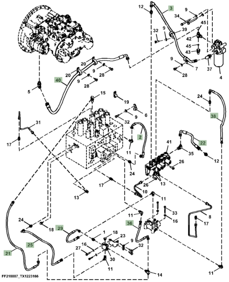 Hitachi ZX210FLC-LL-6N installation diagram showing hydraulic hose 4630939 at Pipe No. 22