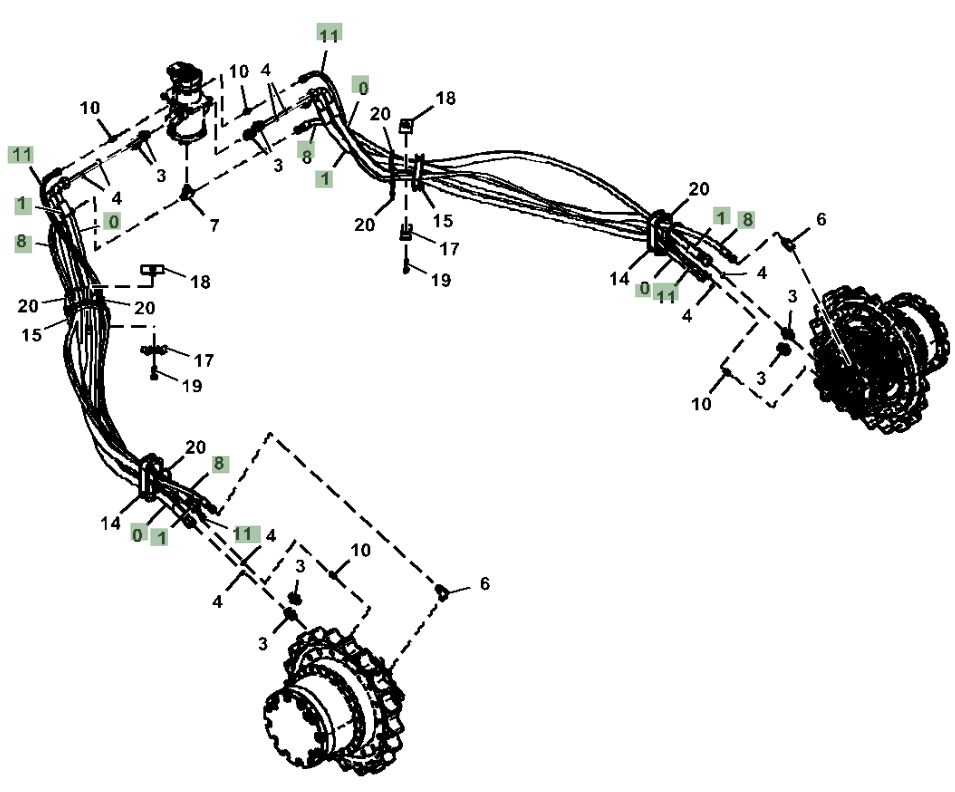 Hitachi ZX210LC-5G installation diagram showing hydraulic hose 4632449 at Pipe No. 0