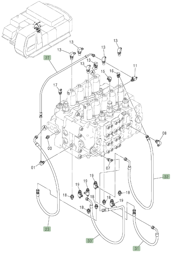Hitachi ZX450LC installation diagram showing hydraulic hose 4437436 at Pipe No. 31