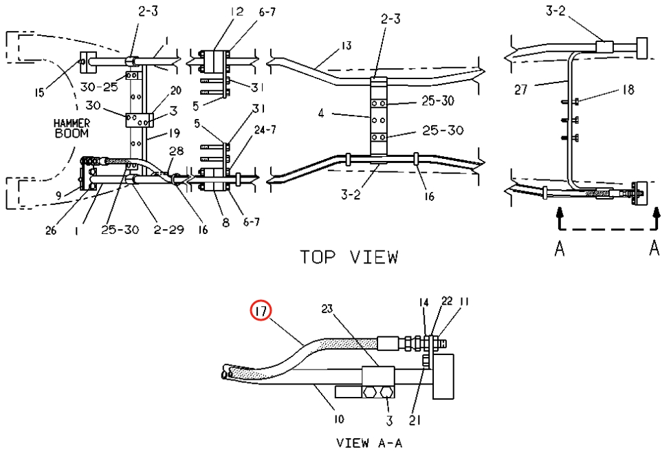 Caterpillar CAT®225D installation diagram showing hydraulic hose 6C-0057 at Pipe No. 17