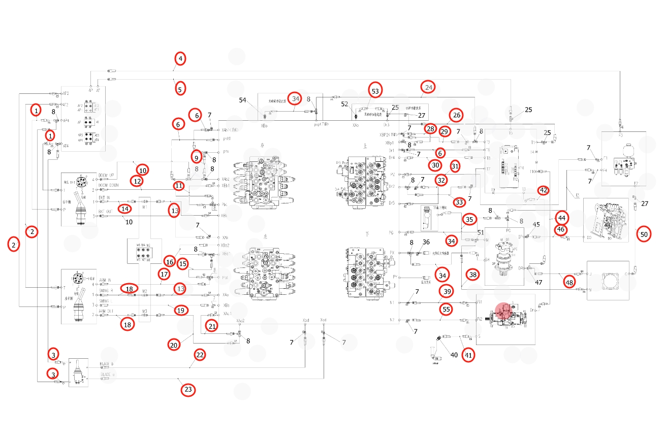 Sunward SWE150W installation diagram showing hydraulic hose 730501000965 at Pipe No. 19