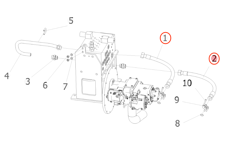 Sunward SWE155E installation diagram showing hydraulic hose 730501005429 at Pipe No. 2