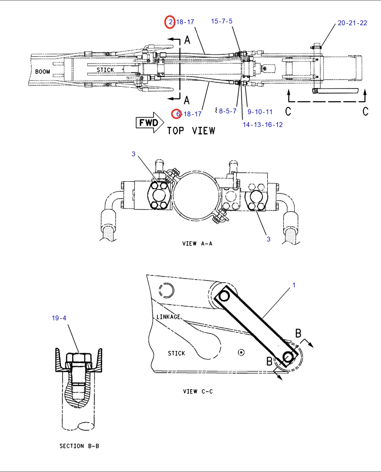 Caterpillar CAT®318C installation diagram showing hydraulic hose 151-3229 at Pipe No. 6