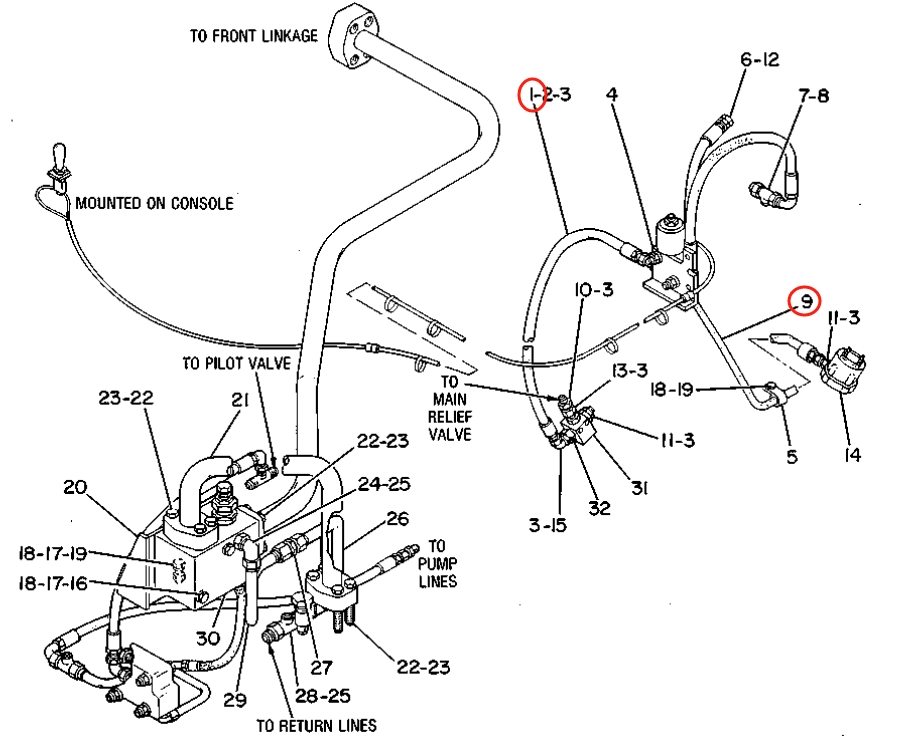 Caterpillar CAT®225B installation diagram showing hydraulic hose 2V-8572 at Pipe No. 1