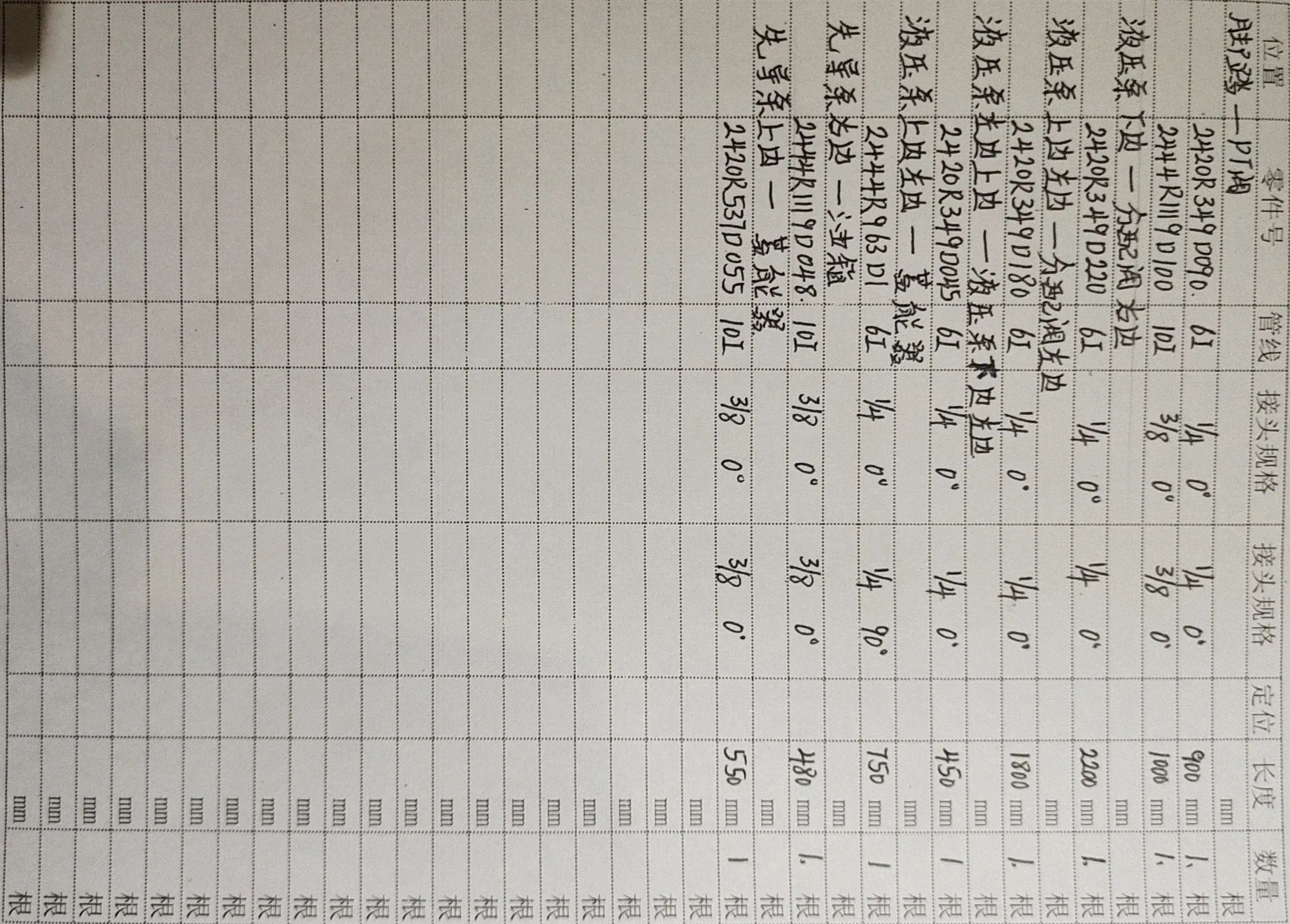 Kobelco SK330-6E hydraulic hose part numbers and recorded lengths — technician notebook page 5 of 5
