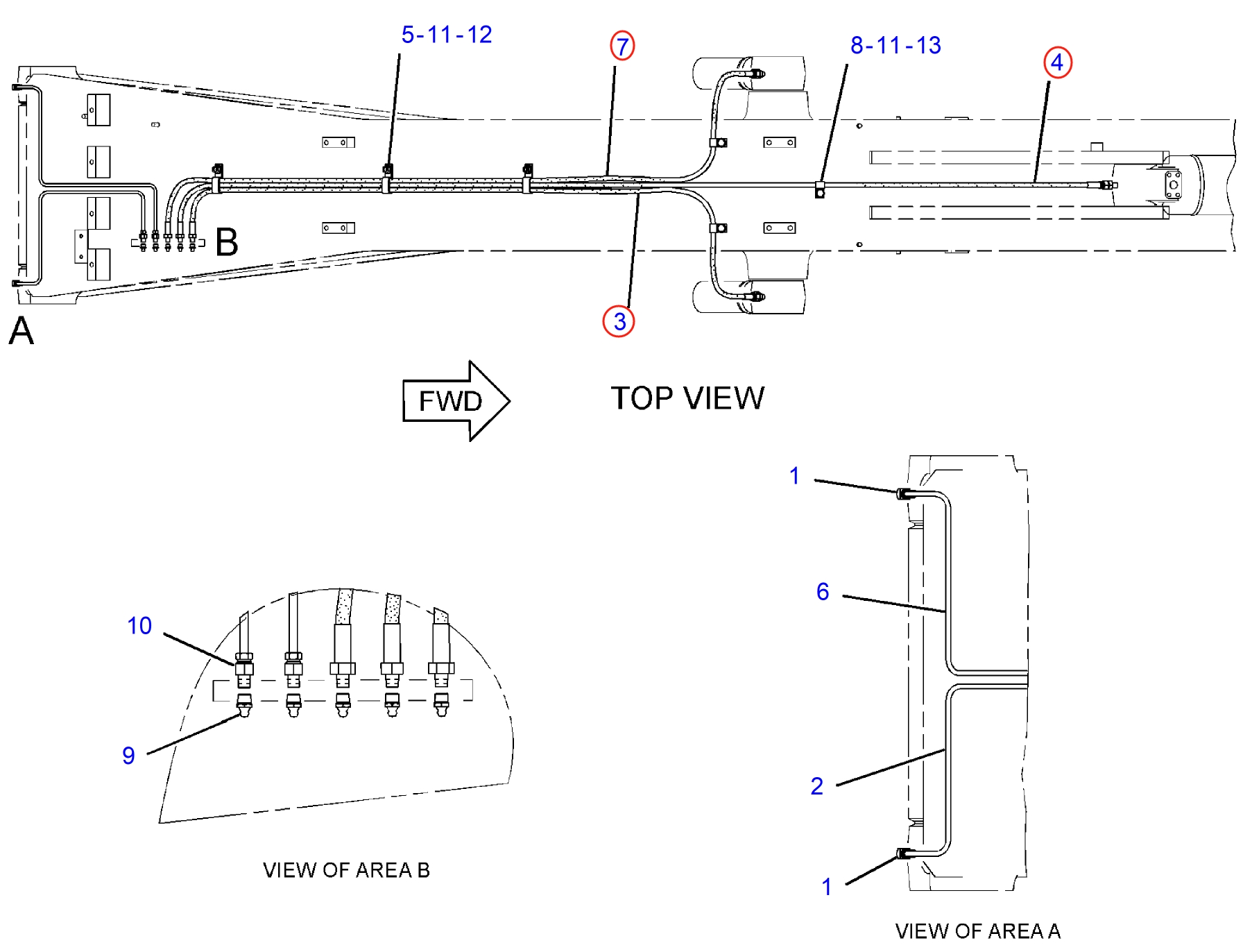Caterpillar CAT®312D2 GC installation diagram showing hydraulic hose 121-8659 at Pipe No. 3