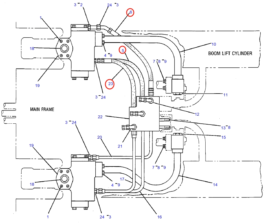 Caterpillar CAT®231D installation diagram showing hydraulic hose 7V-7377 at Pipe No. 5