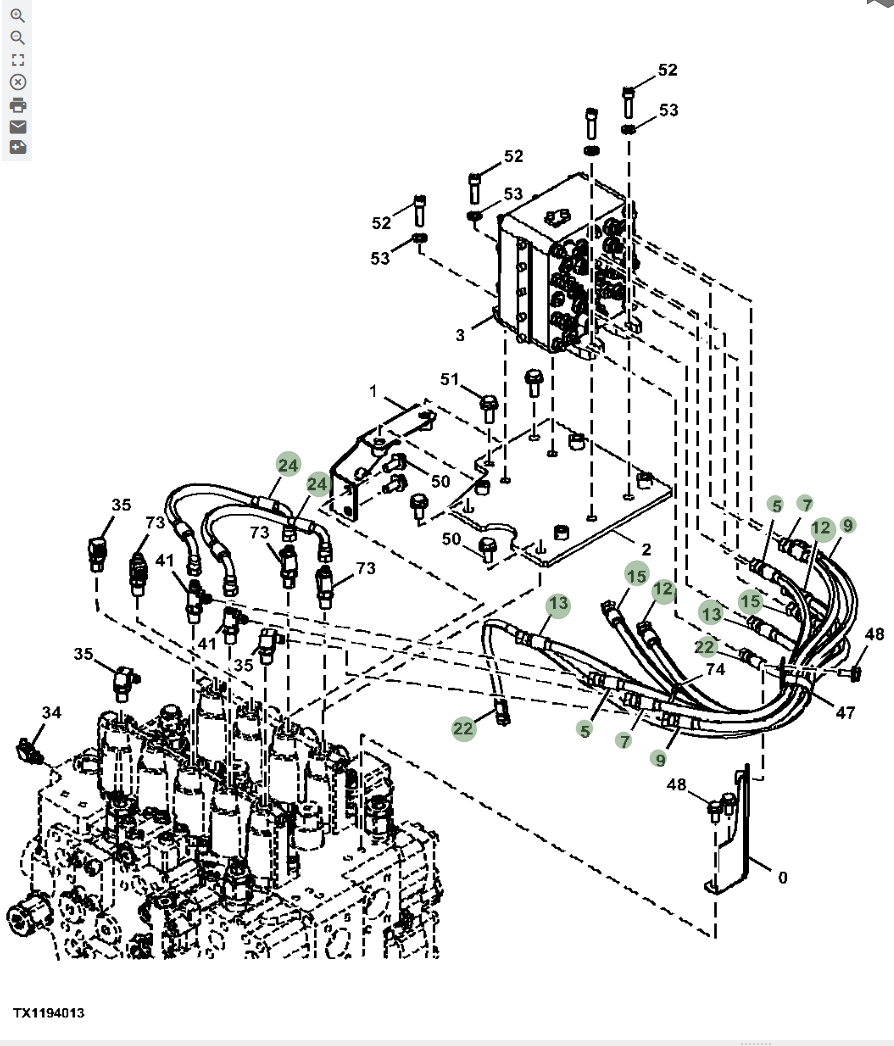Hitachi ZX670LC-6 installation diagram showing hydraulic hose 4713483 at Pipe No. 15