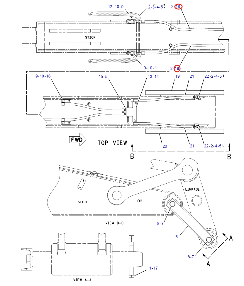 Caterpillar CAT®317B LN installation diagram showing hydraulic hose 173-4298 at Pipe No. 18