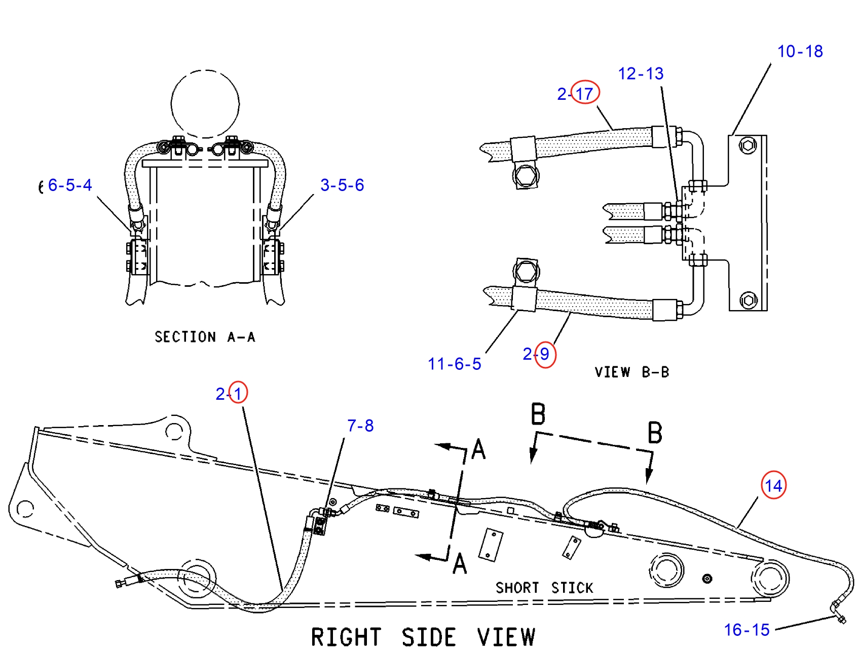 Caterpillar CAT®312-A installation diagram showing hydraulic hose 126-6053 at Pipe No. 14