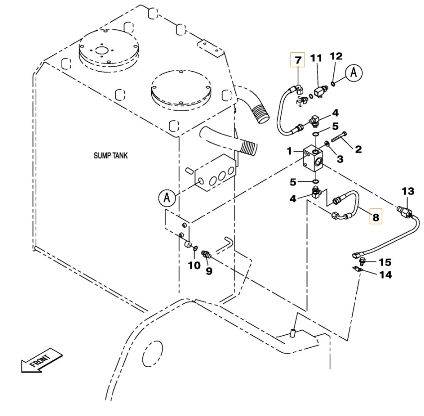 Case CX210C LR installation diagram showing hydraulic hose KHJ2238 at Pipe No. 7
