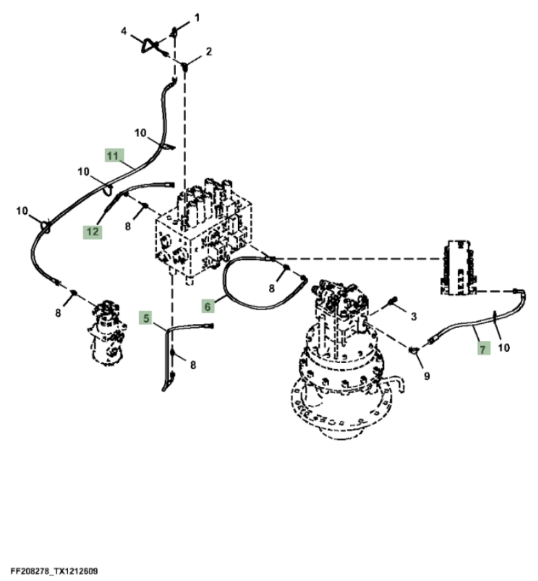 Hitachi ZX310F-LL-6N installation diagram showing hydraulic hose 4630952 at Pipe No. 5