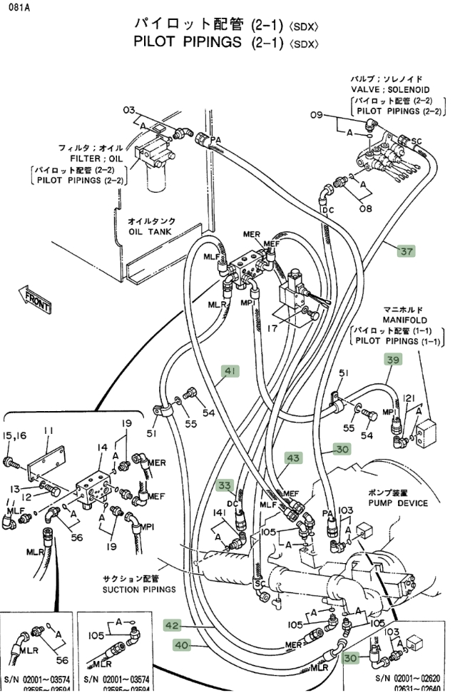 Hitachi EX400LC installation diagram showing hydraulic hose 4270236 at Pipe No. 30