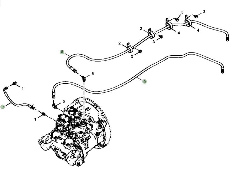Hitachi ZX210-5G installation diagram showing hydraulic hose 4674819 at Pipe No. 7