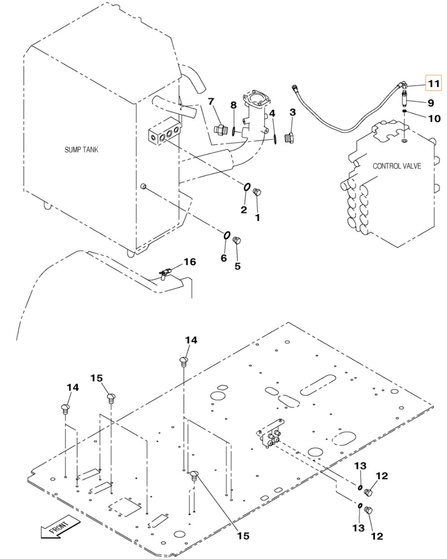 Case CX210C LR installation diagram showing hydraulic hose KHJ2249 at Pipe No. 11