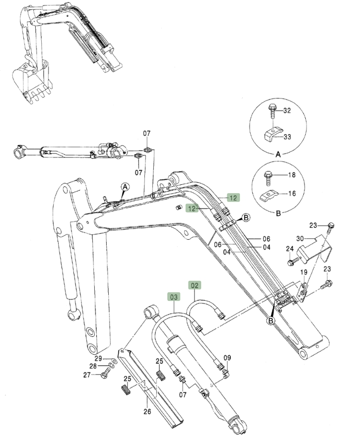 Hitachi ZX50U installation diagram showing hydraulic hose 4426422 at Pipe No. 2