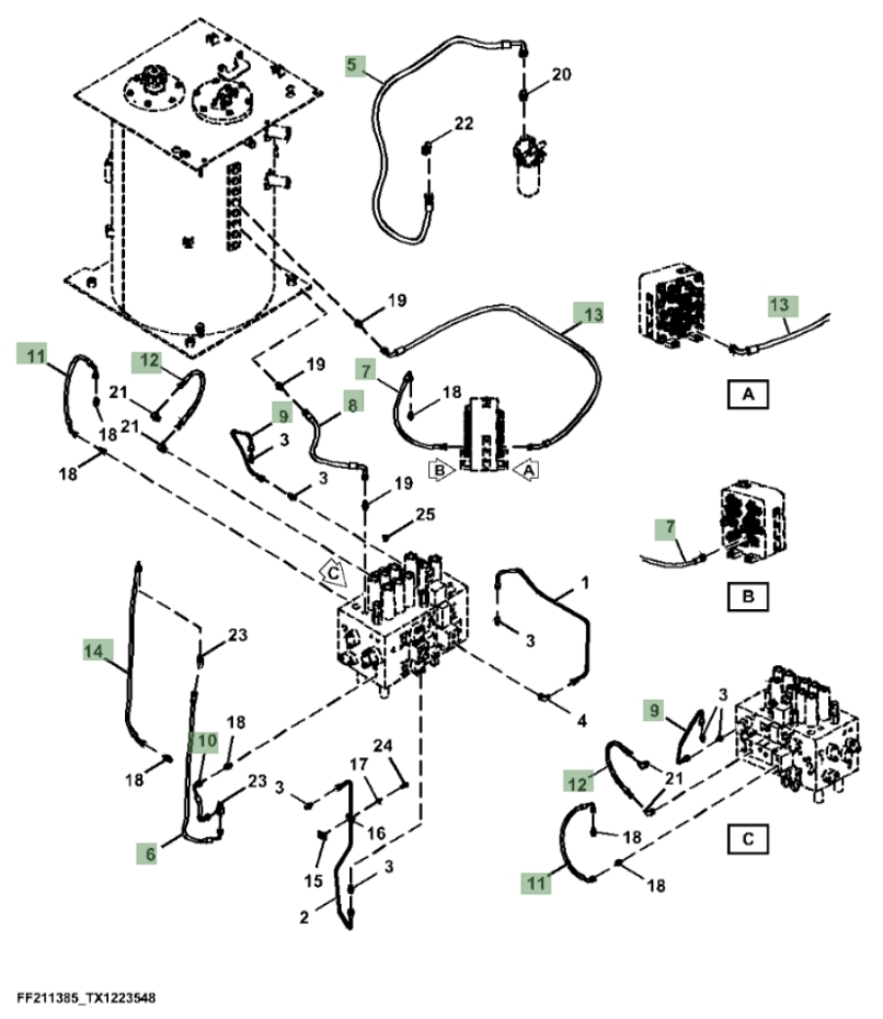 Hitachi ZX370F-LL-6N installation diagram showing hydraulic hose 4630949 at Pipe No. 7