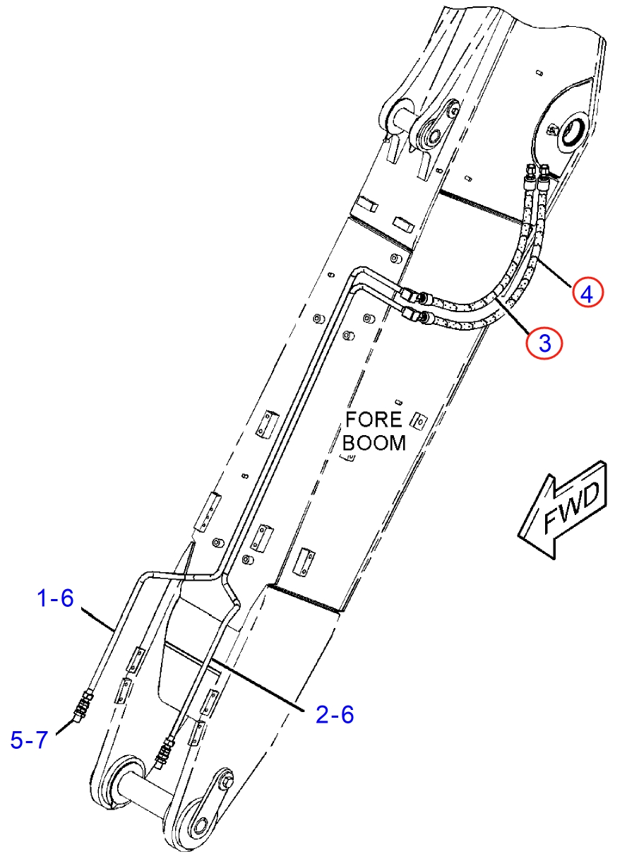 Caterpillar CAT®313F installation diagram showing hydraulic hose 372-9627 at Pipe No. 4