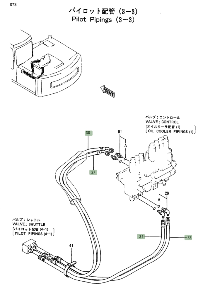 Hitachi EX100-2 installation diagram showing hydraulic hose 4283944 at Pipe No. 31