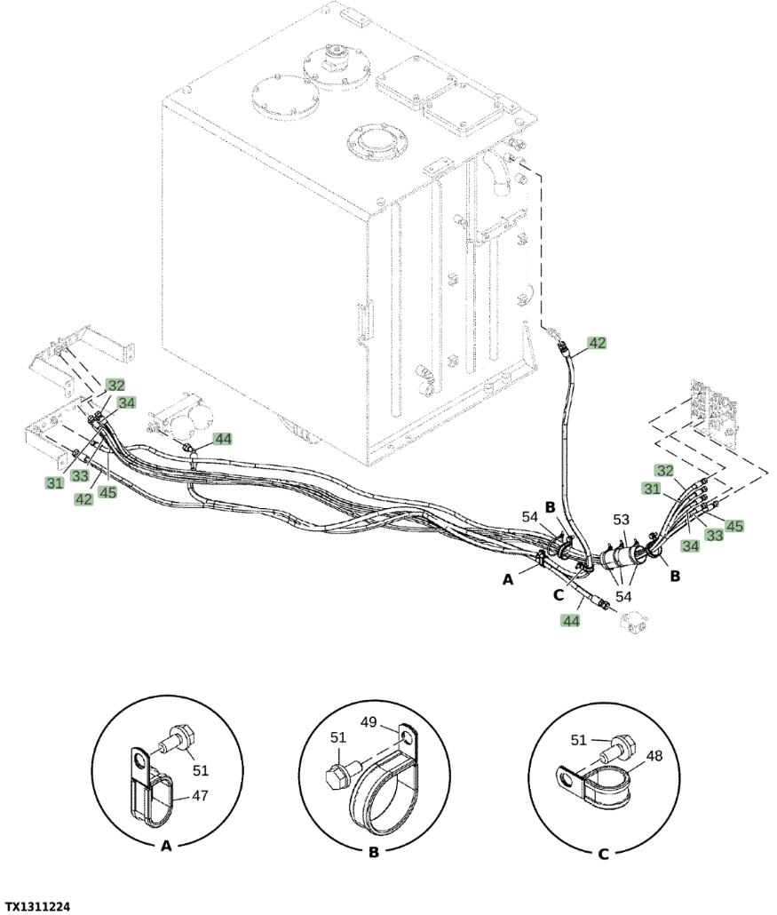 Hitachi EX1200-7 installation diagram showing hydraulic hose 4402260 at Pipe No. 32