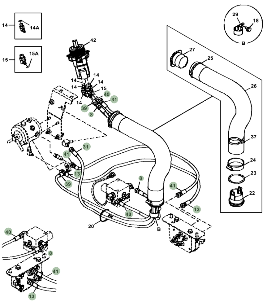 Hitachi ZX75US-5N installation diagram showing hydraulic hose 4705861 at Pipe No. 8