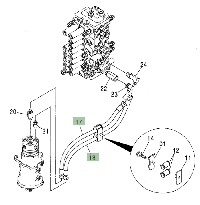 Hitachi ZX80 installation diagram showing hydraulic hose 4466326 at Pipe No. 18