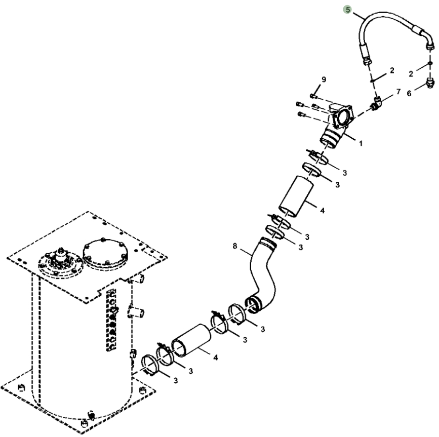 Hitachi ZX210-5G installation diagram showing hydraulic hose 4644625 at Pipe No. 5
