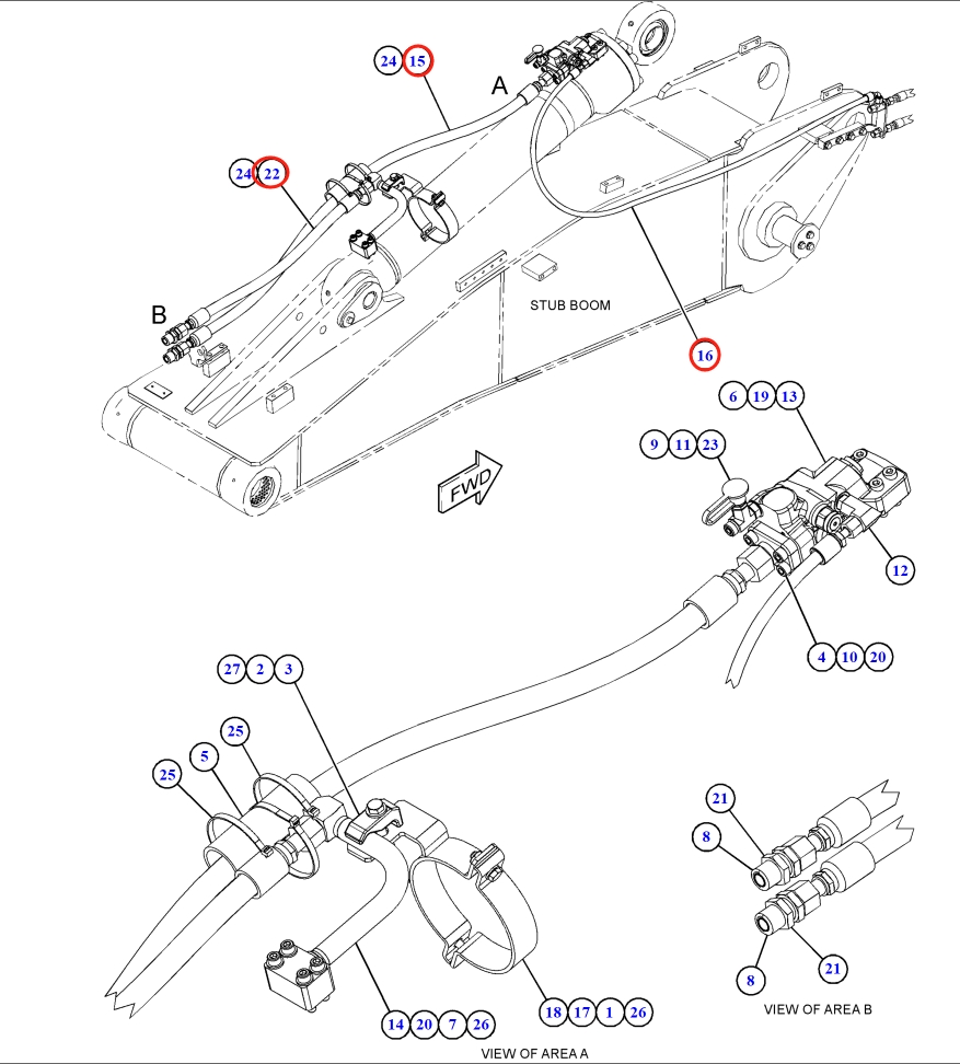 Caterpillar CAT®317 installation diagram showing hydraulic hose 592-0268 at Pipe No. 15