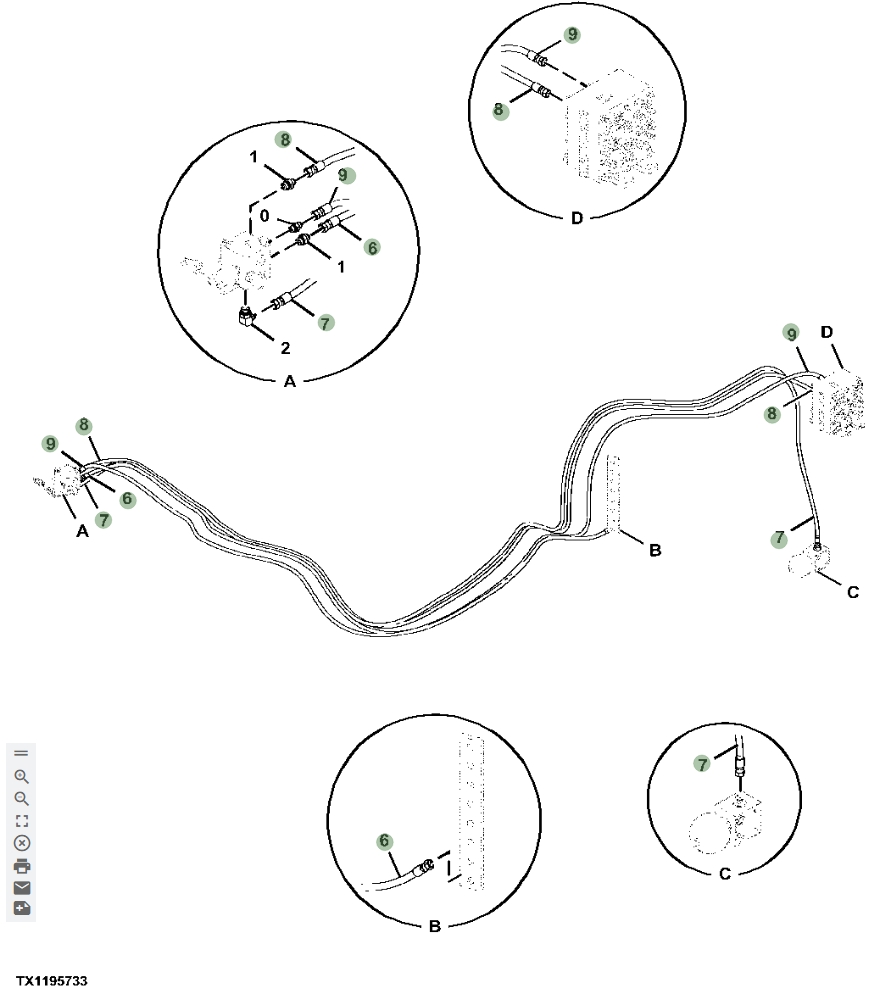 Hitachi ZX870LC-5G installation diagram showing hydraulic hose 4714319 at Pipe No. 8