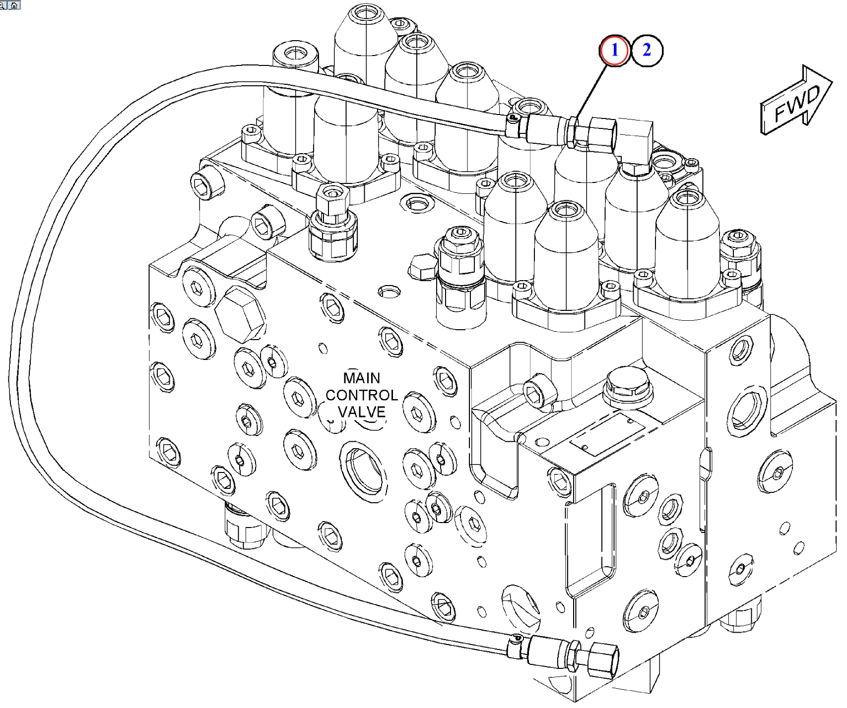 Caterpillar CAT®312F installation diagram showing hydraulic hose 104-8950 at Pipe No. 1