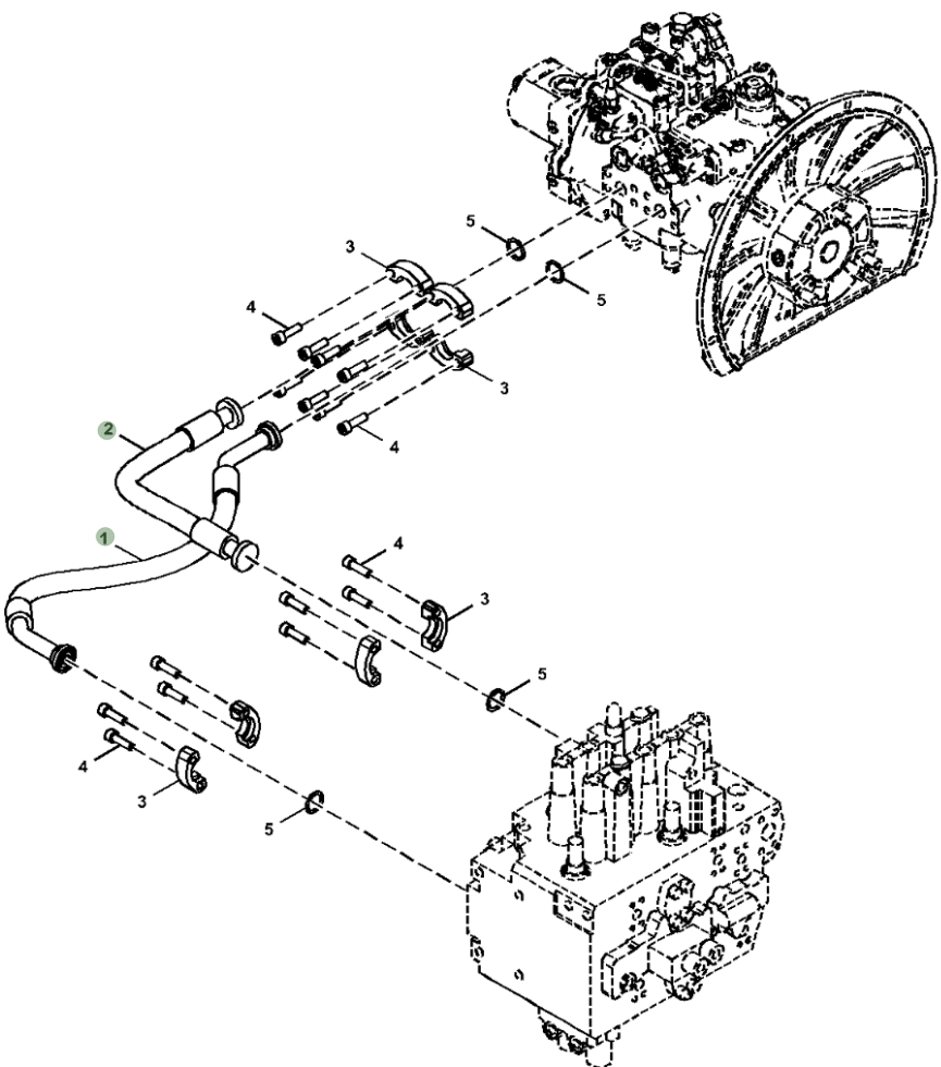 Hitachi ZX130-6N installation diagram showing hydraulic hose 4721464 at Pipe No. 2
