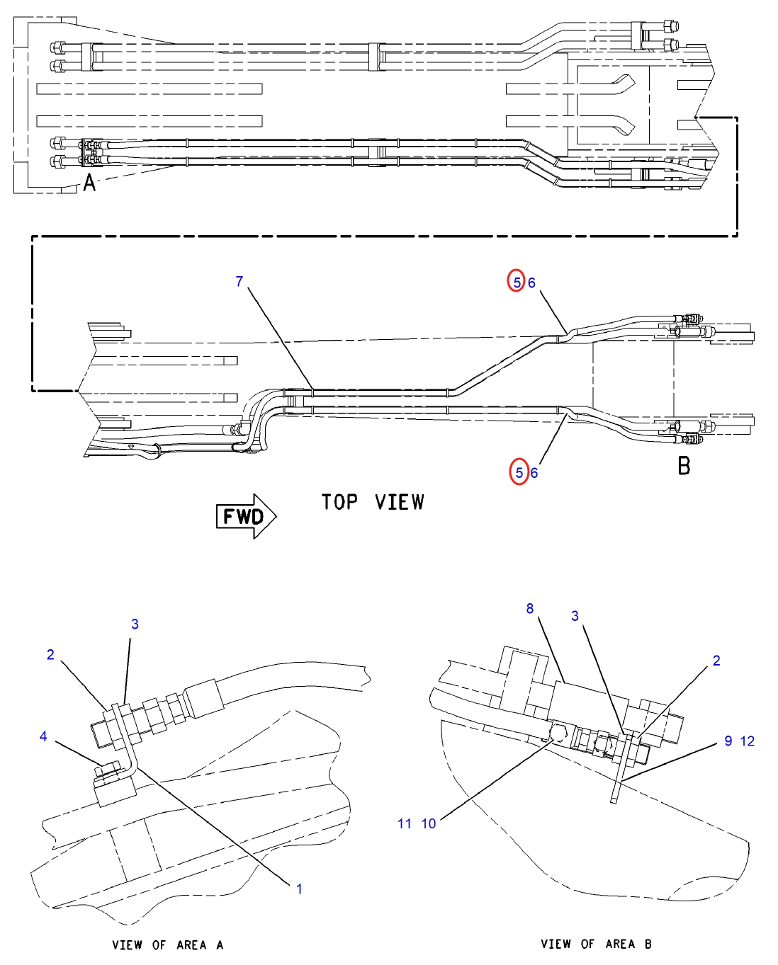Caterpillar CAT®312B L installation diagram showing hydraulic hose 118-2766 at Pipe No. 5