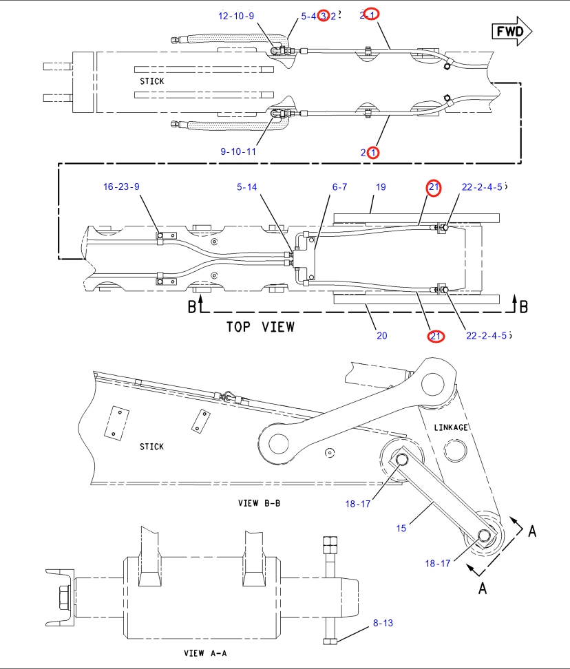 Caterpillar CAT®317B L installation diagram showing hydraulic hose 153-9856 at Pipe No. 1