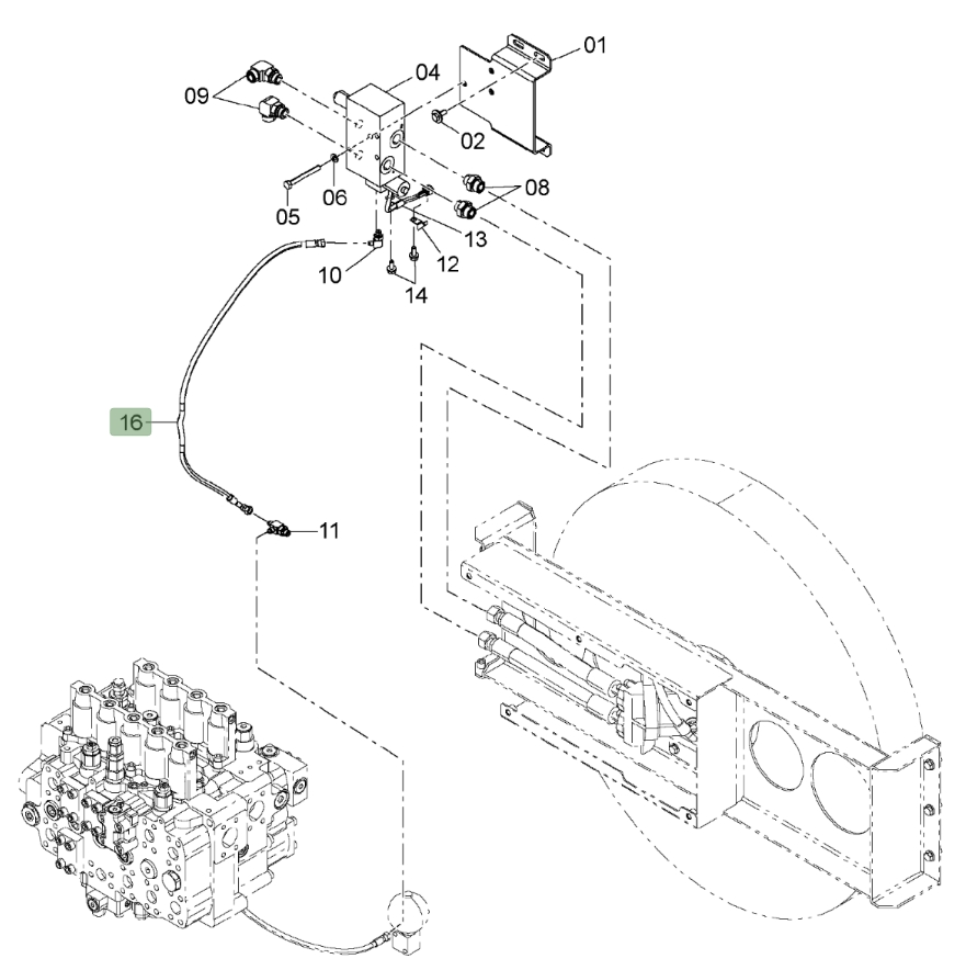 Hitachi ZX650LC-3 installation diagram showing hydraulic hose 4437902 at Pipe No. 16