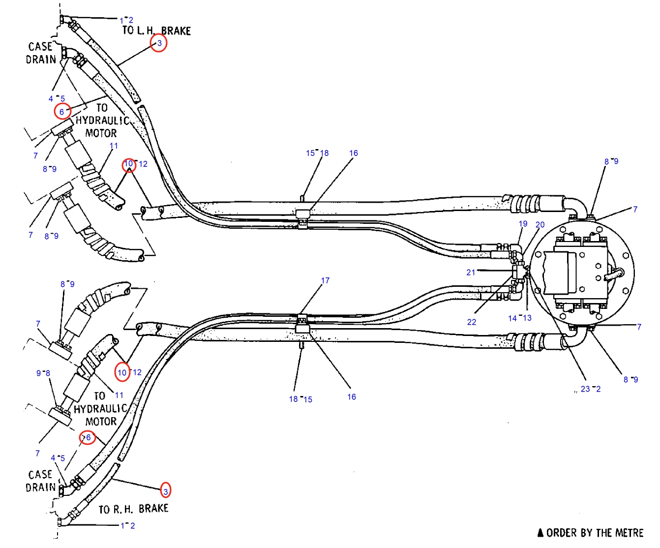 Caterpillar CAT®245 installation diagram showing hydraulic hose 8K-4790 at Pipe No. 6