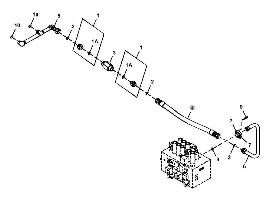 Hitachi ZX300LC-6N installation diagram showing hydraulic hose 4628957 at Pipe No. 4