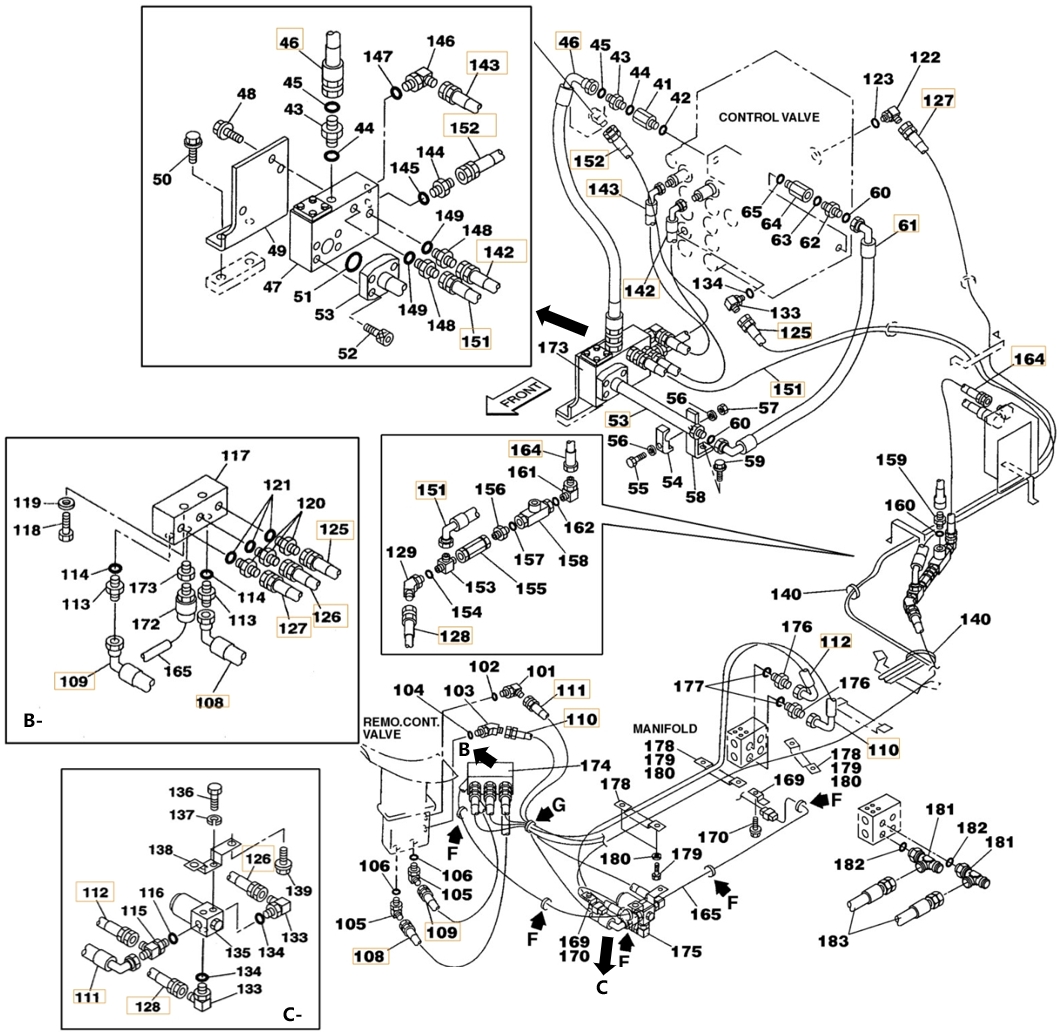 Case CX350 installation diagram showing hydraulic hose 164236A1 at Pipe No. 110