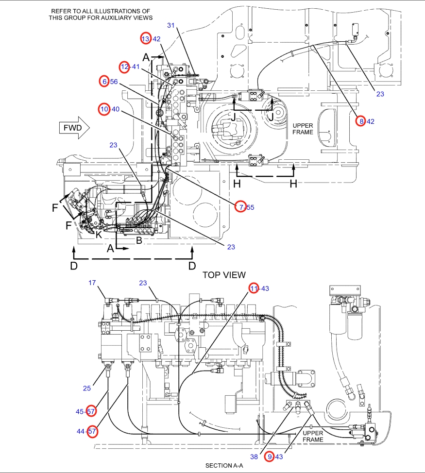 Caterpillar CAT®318C installation diagram showing hydraulic hose 7Y-4193 at Pipe No. 13