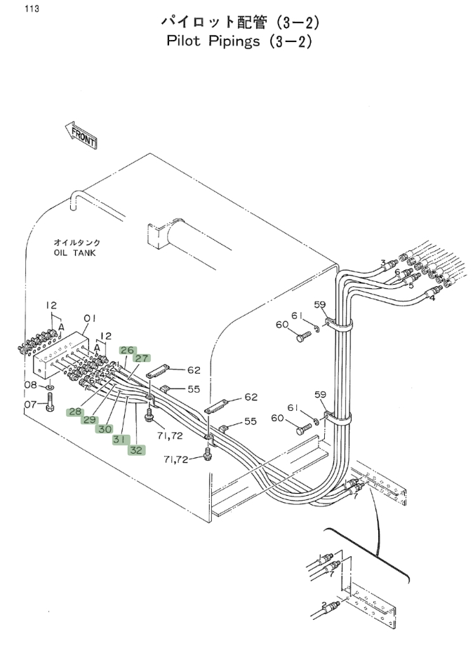 Hitachi EX700 installation diagram showing hydraulic hose 4218040 at Pipe No. 31