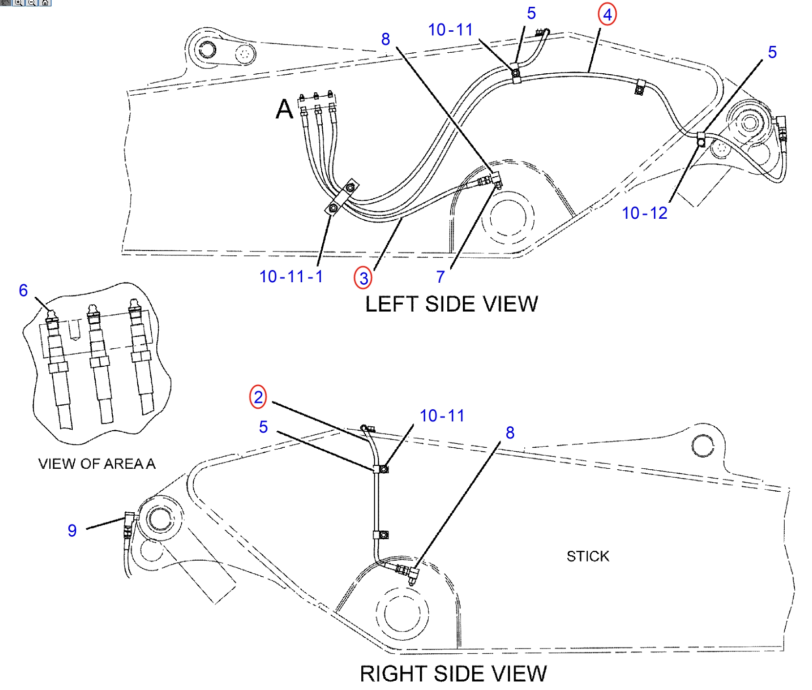 Caterpillar CAT®312D L installation diagram showing hydraulic hose 251-2627 at Pipe No. 4