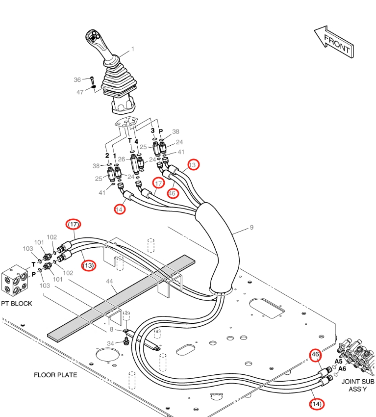 Doosan DX140LC-3 installation diagram showing hydraulic hose DS2113005 at Pipe No. 13