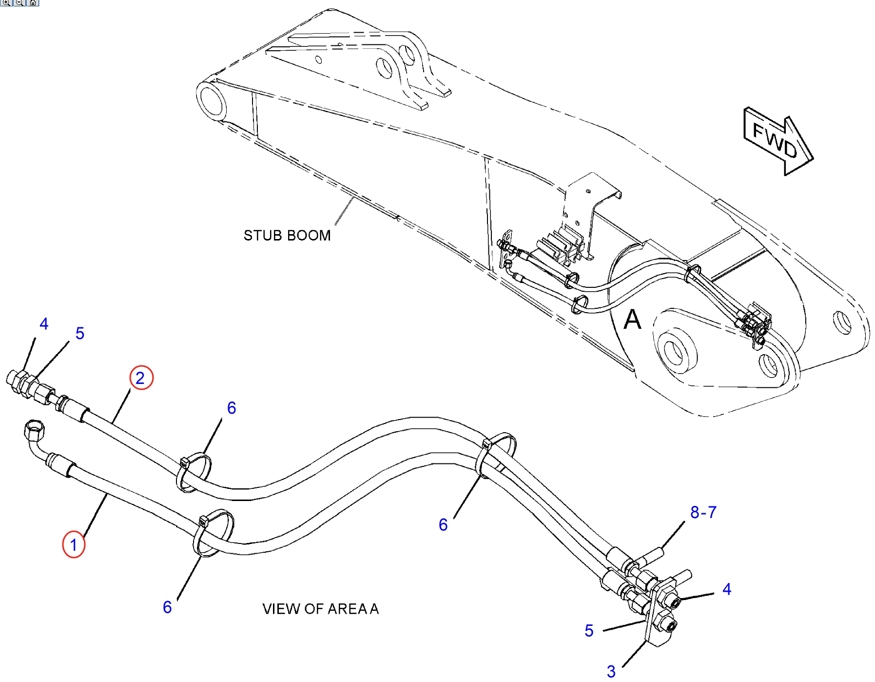 Caterpillar CAT®314E LCR installation diagram showing hydraulic hose 110-5511 at Pipe No. 2