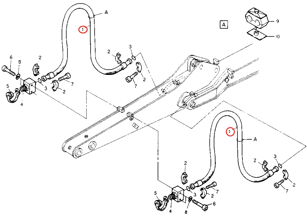 Caterpillar CAT®214B installation diagram showing hydraulic hose 8U-0682 at Pipe No. 1