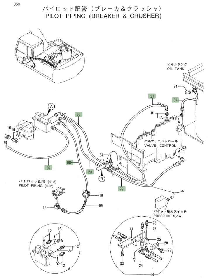 Hitachi EX220LC-3 installation diagram showing hydraulic hose 4310582 at Pipe No. 23