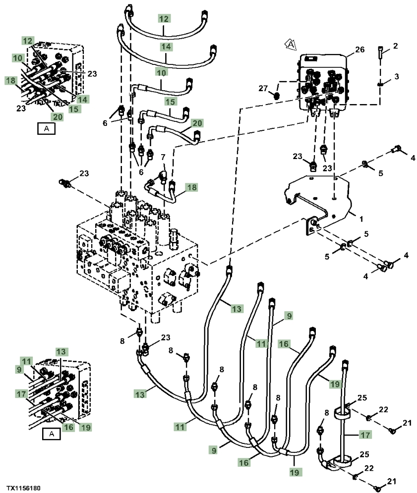 Hitachi ZX160LC-5G installation diagram showing hydraulic hose 4630935 at Pipe No. 16